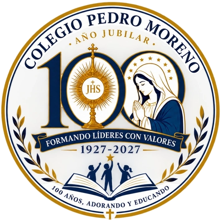 Logotipo jubilar del Colegio Pedro Moreno: 100 años, 1927–2027